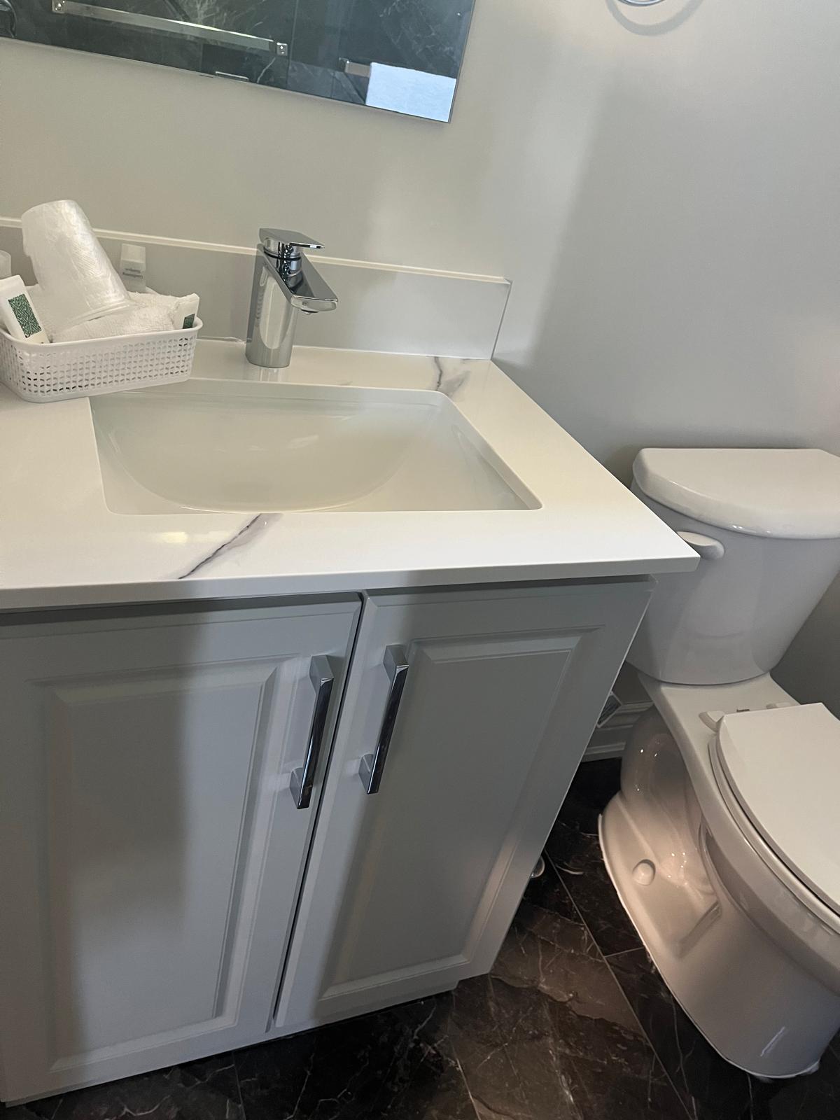 Washroom view of a motel room